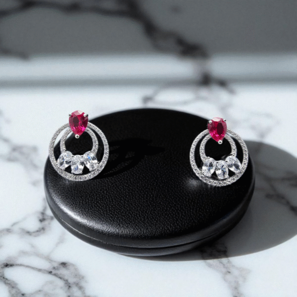 Close up of Ruby Orbit Studs