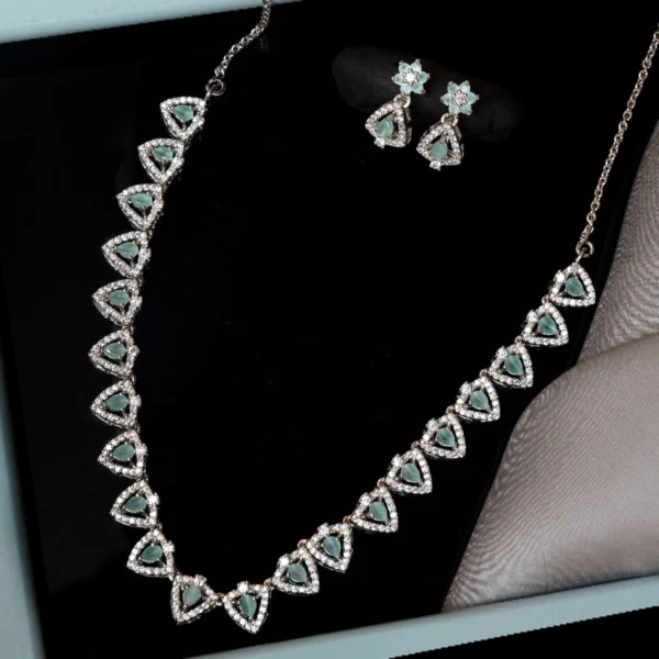 Frame close up view of Trillion Cut Green Necklace Set