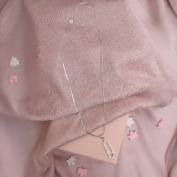 Full display of Geometric Link Drop Pendant Necklace