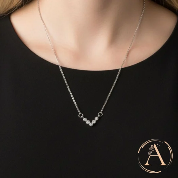 Model wearing Five-Stone V-Necklace – 925 Silver