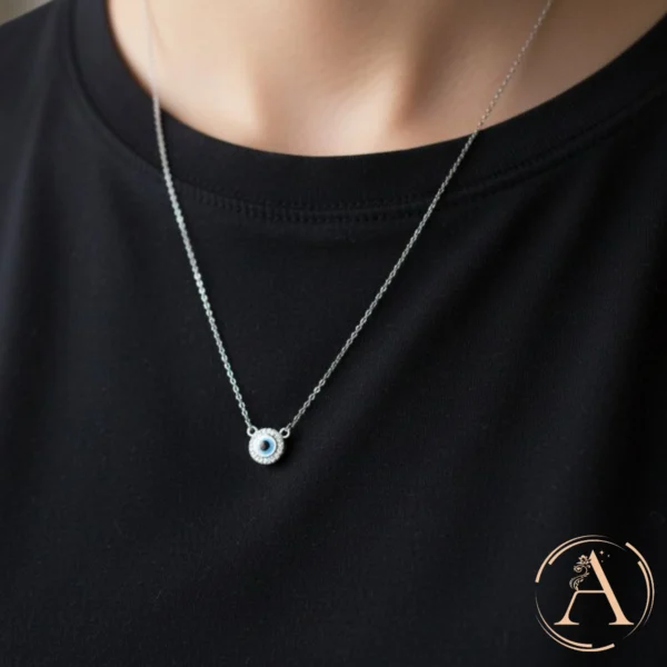 Model wearing view of Evil Eye Protection Necklace – 925 Silver