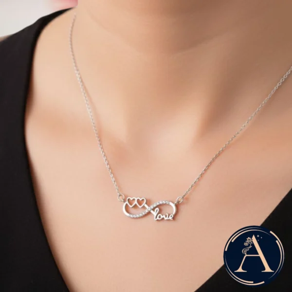 Model wearing view of Infinity Hearts and Love Necklace – 925 Silver