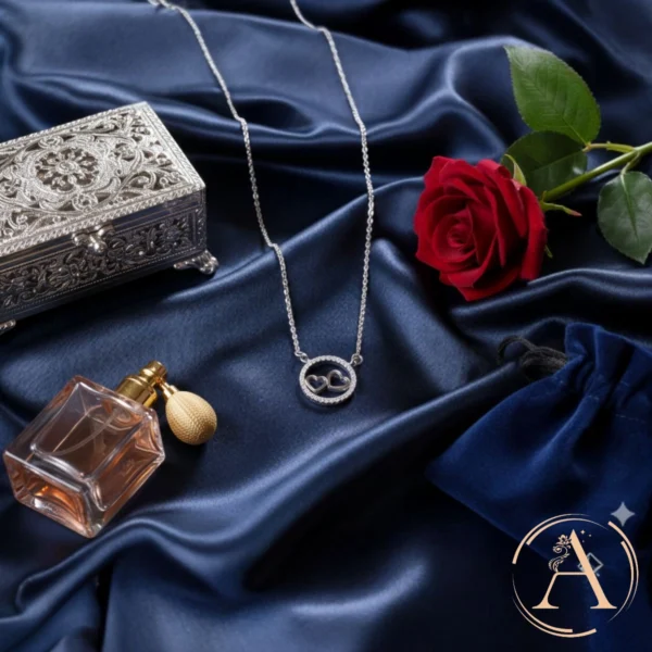 Pendant and chain closer look of Dainty Double Hearts in CZ Halo Necklace – 925 Silver