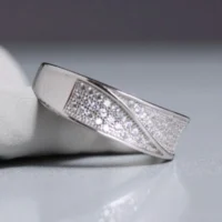 Side tilted view of Classic CZ Wave Band Ring for Men– 925 Silver