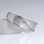 Side titled view of Classic CZ Wave Band Ring for Women– 925 Silver