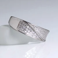 Side titled view of Classic CZ Wave Band Ring for Women– 925 Silver