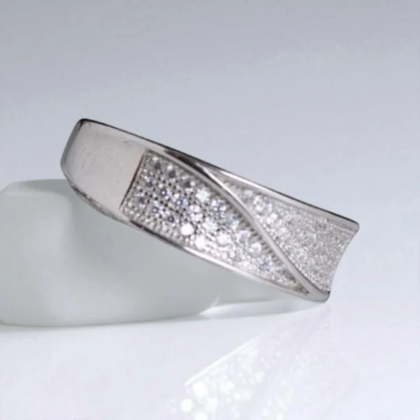 Side titled view of Classic CZ Wave Band Ring for Women– 925 Silver