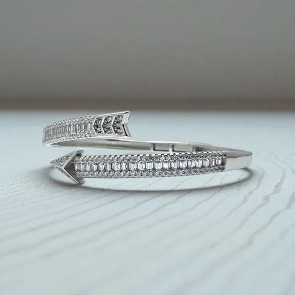 Side view of Arrowline Bracelet – Sleek Baguette CZ Wrap in 925 Silver