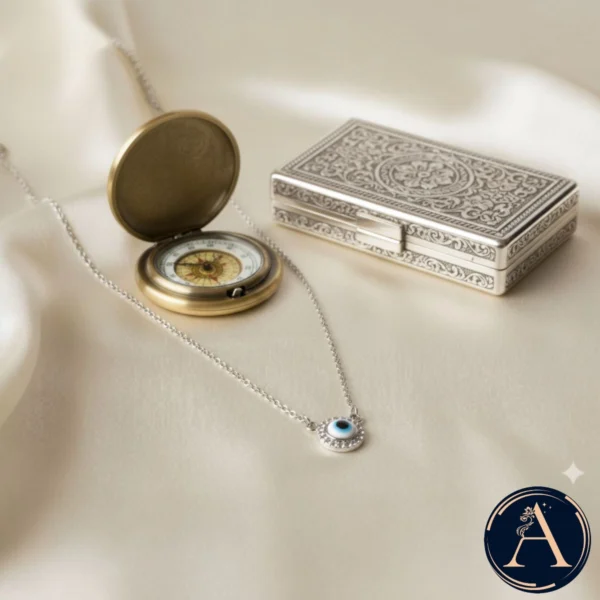 Model wearing view of Evil Eye Protection Necklace – 925 Silver