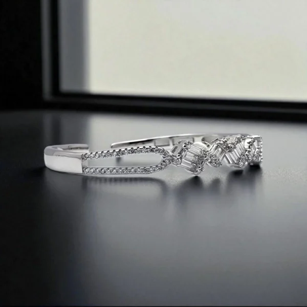 Side view of Geo-Duet CZ Bracelet – Mixed-Cut Sparkle in 925 Silver