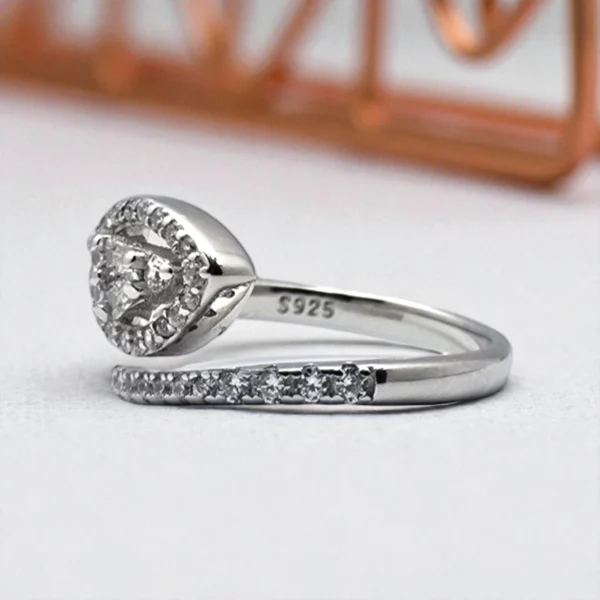 Side view of Teardrop CZ Ring – Pavé Shine Sleek Wrap in 925 Silver
