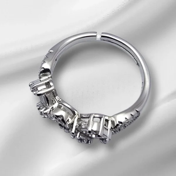Top view of Geo-Duet CZ Ring – Mixed-Cut Sparkle in 925 Silver