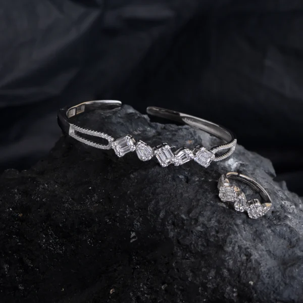 Top view of Geo-Duet CZ Set – Mixed-Cut Sparkle in 925 Silver