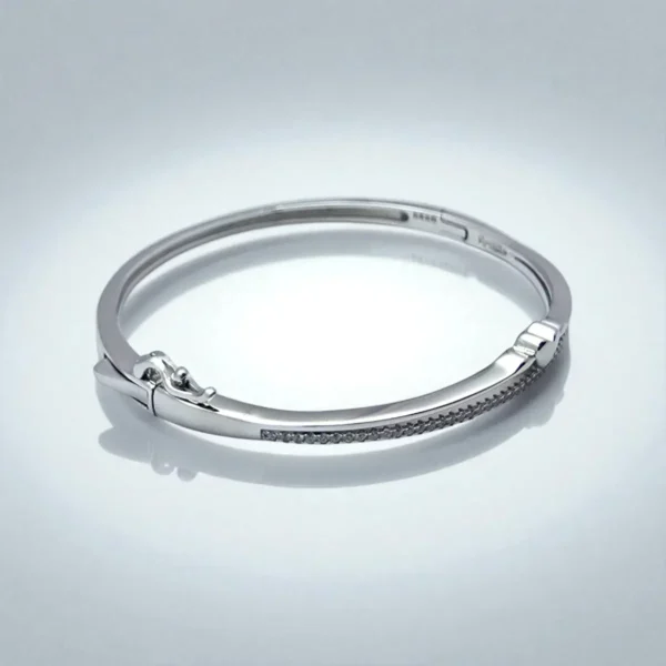 Top view of Silver Heart Kada – Fine Row of Micro-Set CZ in 925 Silver