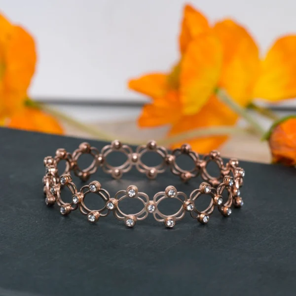 Bracelet shap front view of Rose Gold Convertible Ring Bracelet 925 Silver