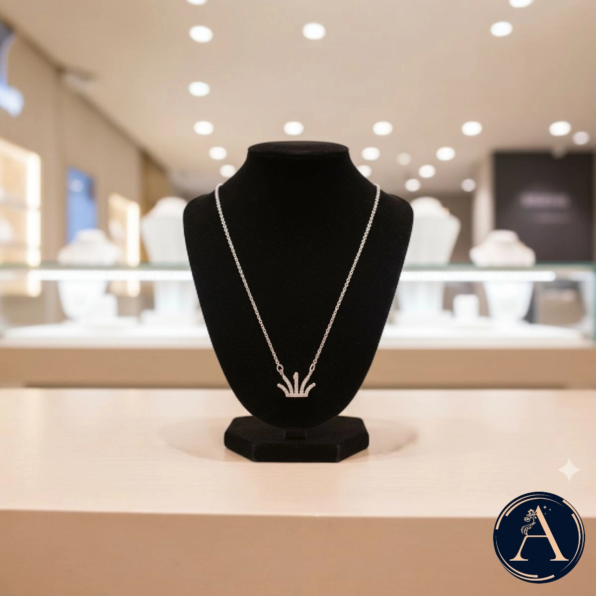 Mini Crown Tiara Necklace – 925 Silver 2 Bust display of Mini Crown Tiara Necklace 925 Silver