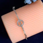 Centerpiece display of Paperclip Circle Bar Bracelet with CZ Stones 925 Silver