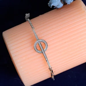 Home 54 Paperclip Circle Bar Bracelet with CZ Stones – 925 Silver