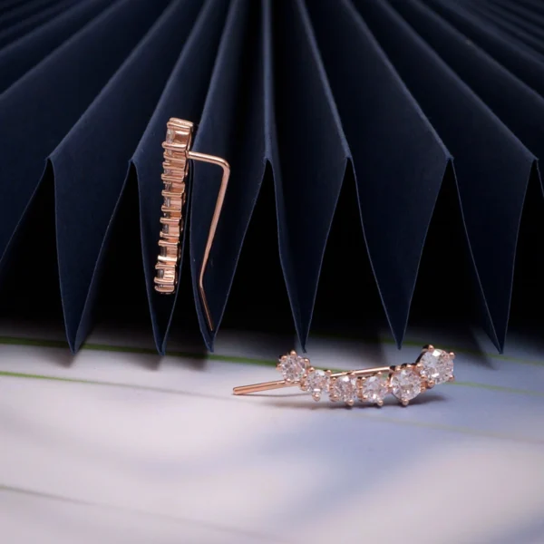 Climber clip display of Rose Gold CZ Ear Climbers 925 Silver