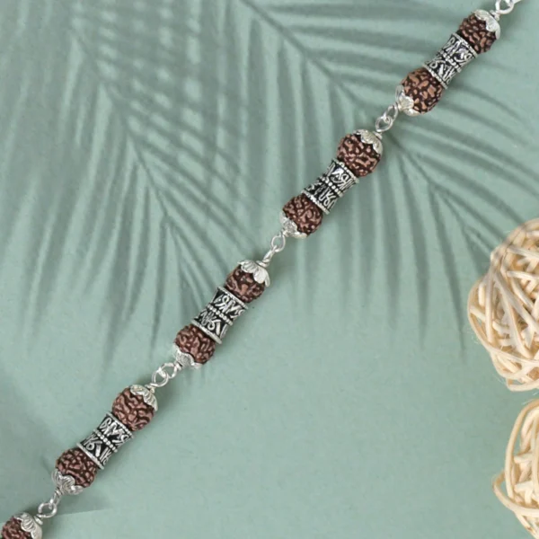 Close up Beads display of Rudraksha Shree Engraving Bracelet 925 Silver