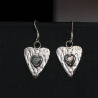 Close up of Abalone Heart Earrings 925 Silver