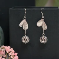 Close up of Dangling Filigree Orb Earrings 925 Silver
