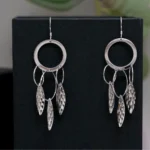 Close up of Dangling Leaf Earrings 925 Silver