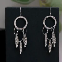Close up of Dangling Leaf Earrings 925 Silver
