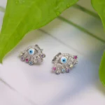 Close up of Evil Eye CZ Stud Earrings 925 Silver