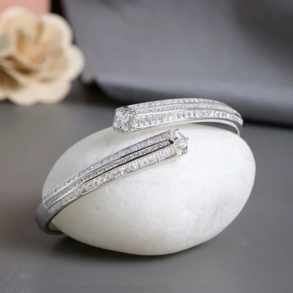 Close up of Geometric Pave Cuff Kada 925 Silver