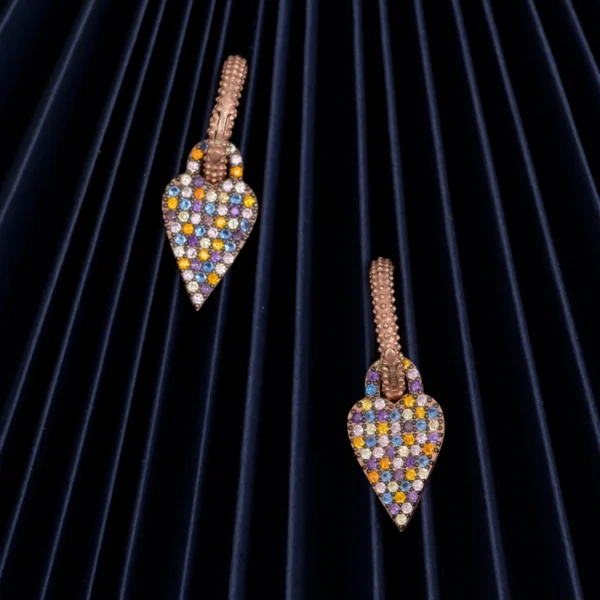 Close up of Multicolored Heart Drop Earrings 925 Silver