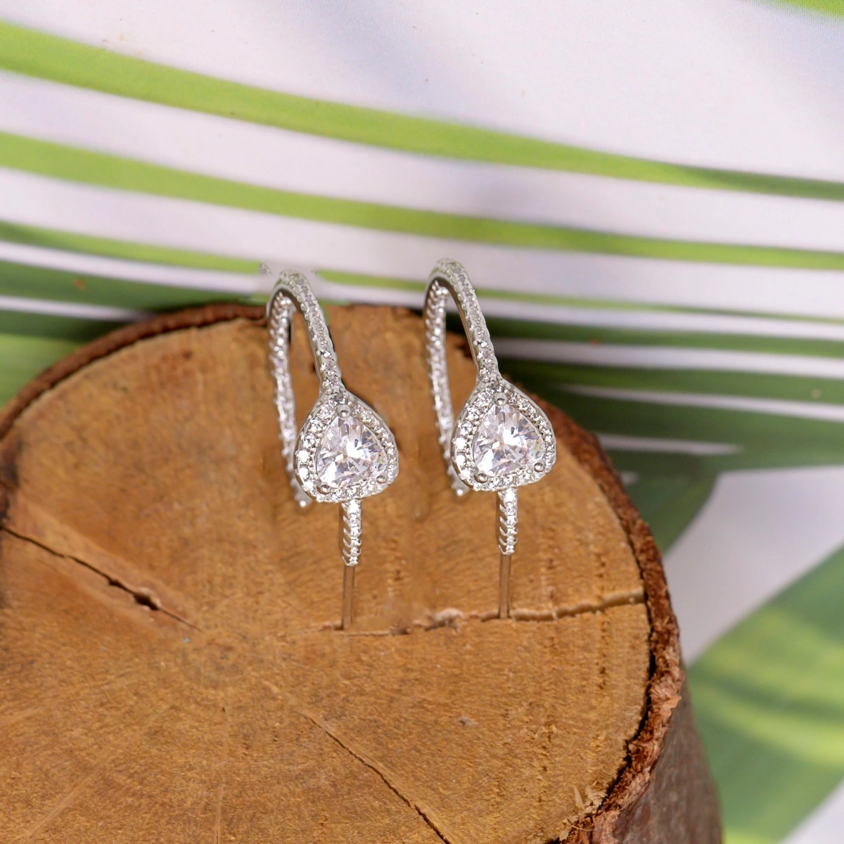 Pear Halo Half Hoops – 925 Silver 1 Close up of Pear Halo Half Hoops 925 Silver