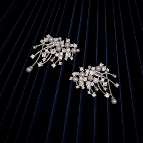 Close up of Pearl Constellation Earrings 925 Silver