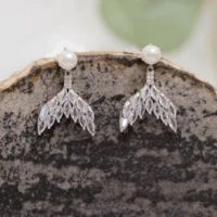 Close up of Pearl Mermaid Tail Earrings 925 Silver
