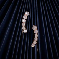 Close up of Rose Gold CZ Ear Climbers 925 Silver