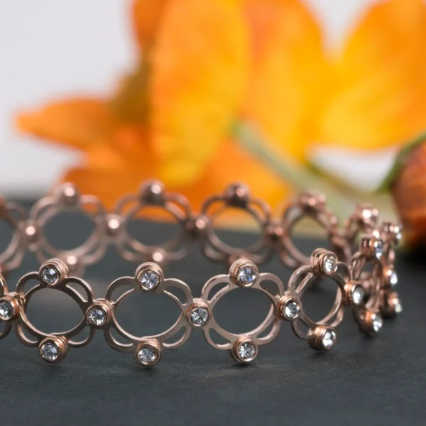 Close up of Rose Gold Convertible Ring Bracelet 925 Silver