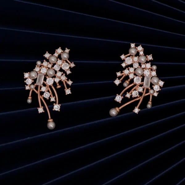 Close up of Rose Gold Pearl Constellation Earrings 925 Silver