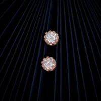 Close up of Rose Gold Solitaire Stud Earrings 925 Silver