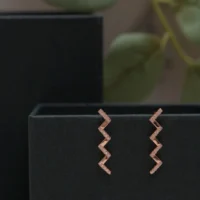 Close up of Rose Gold Zigzag Ear Climbers 925 Silver