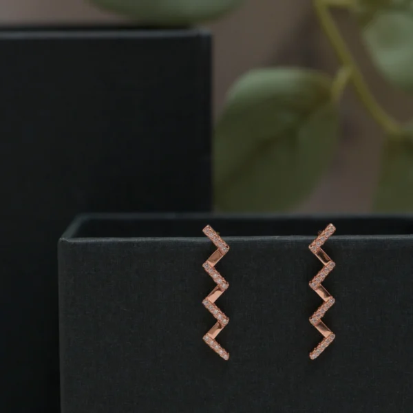 Close up of Rose Gold Zigzag Ear Climbers 925 Silver