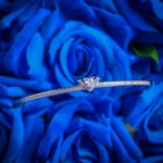 Close up of centerpiece of Celestia Heart CZ Bracelet 925 Silver