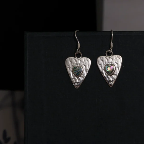 Display of Abalone Heart Earrings 925 Silver