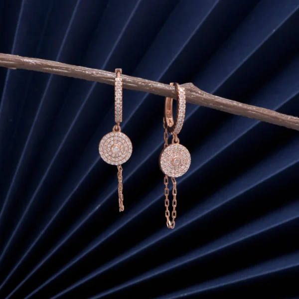 Display of CZ Circle Drop Chain Earrings 925 Silver