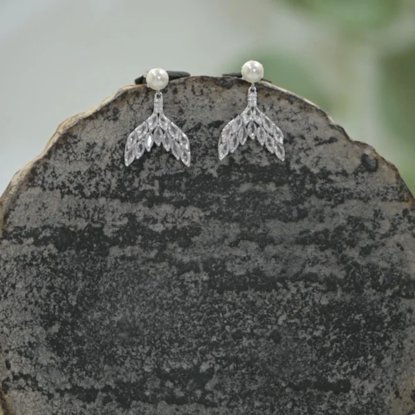 Display of Pearl Mermaid Tail Earrings 925 Silver