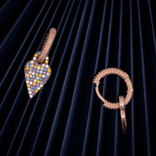 Display of earrings with lock mechanism of Multicolored Heart Drop Earrings 925 Silver