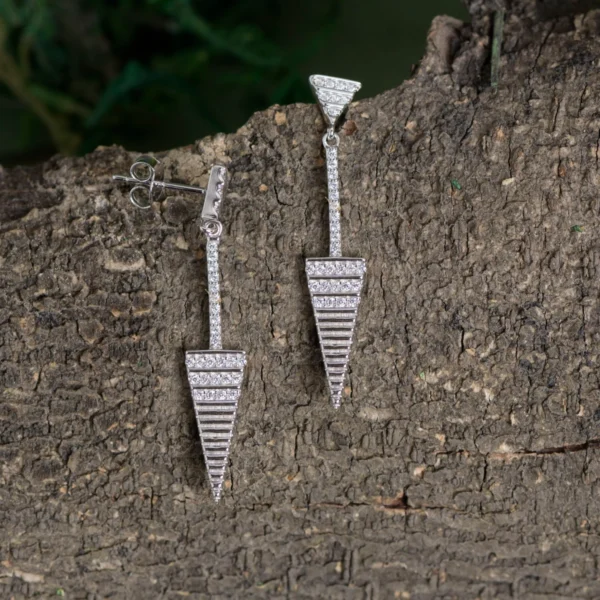 Earrings close up of Geometric Triangle Lariat Set 925 Silver