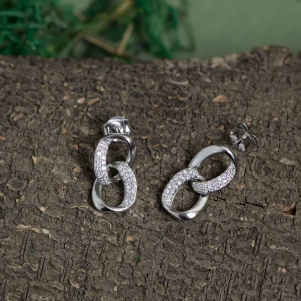 Earrings close up of Interlocking Ovals Pave Set 925 Silver