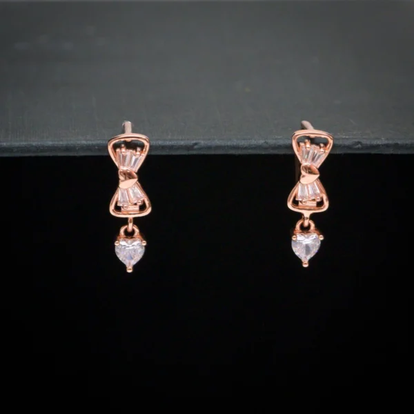Earrings close up of Rose Gold Bow Lariat Set 925 Silver