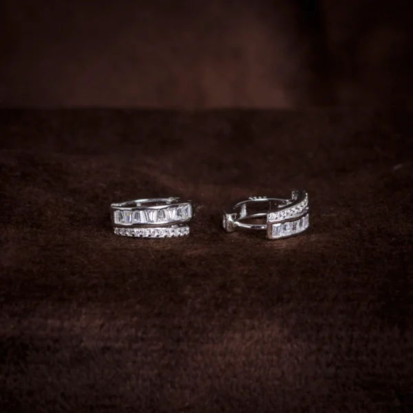 Earrings display of Baguette Bar Pendant and Huggie Set 925 Silver