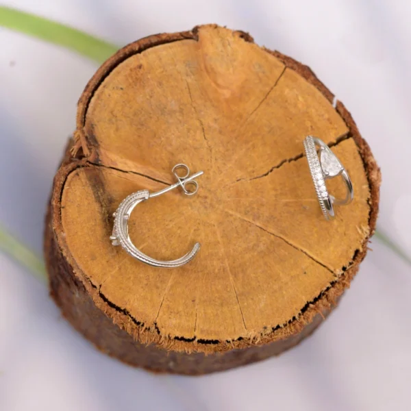 Earrings with locking mechanism display of Pear Wrap Half Hoops 925 Silver